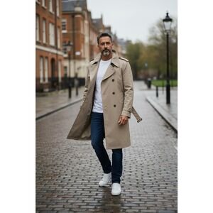 Vintage 80s Harbormaster Trench Coat Mens Large Belted Made in USA John Weitz